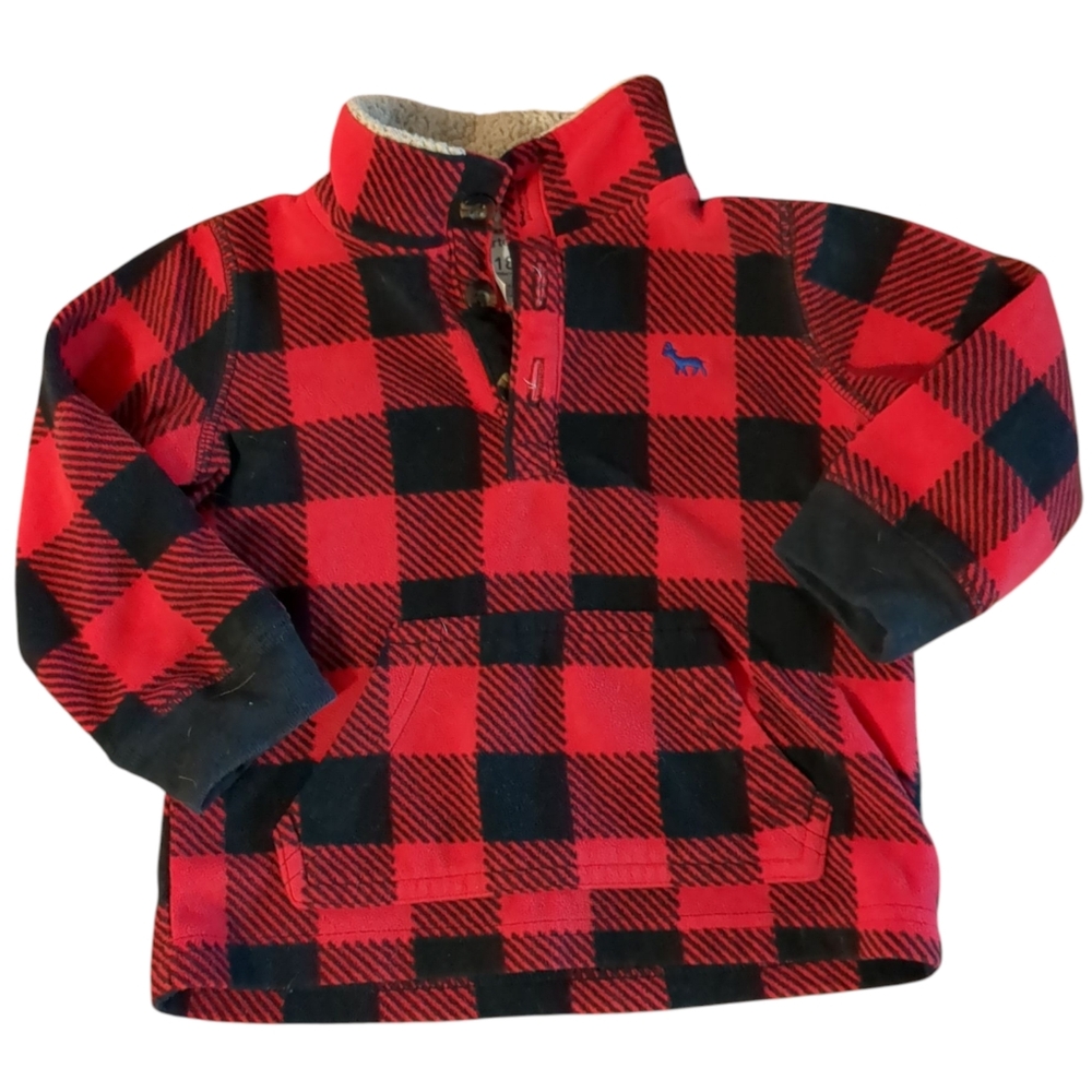 CARTER'S Black And Red Buffalo Plaid Fleece Quarter Button Up Sweater